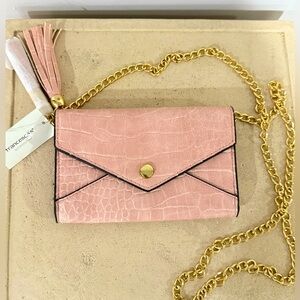 Francescas Pink Crocodile Faux Leather Envelope Gold Chain Purse Crossbody NWT
